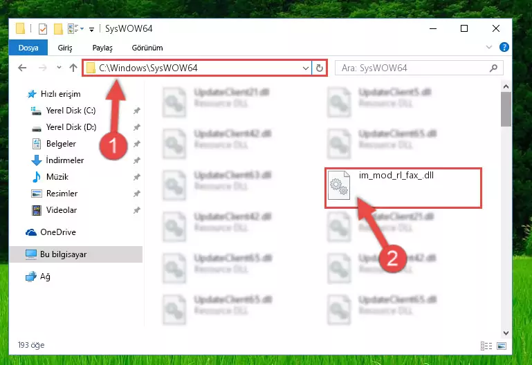 Im_mod_rl_fax_.dll kütüphanesini Windows/sysWOW64 klasörüne yapıştırma