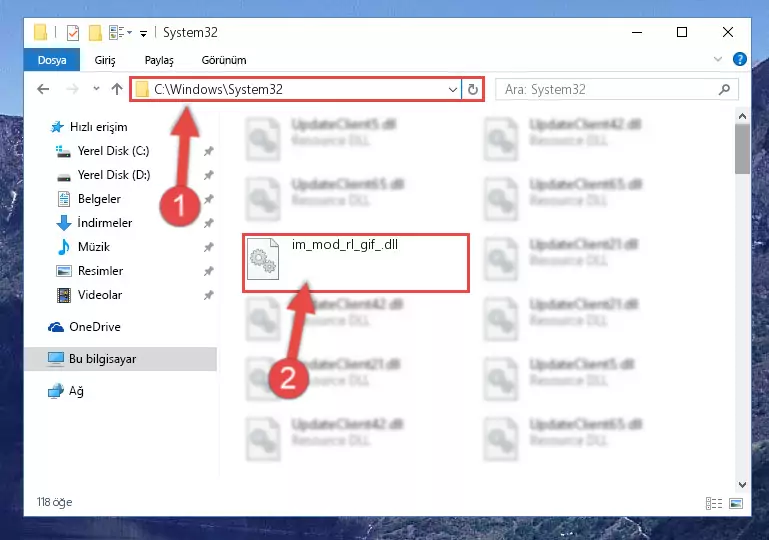 Im_mod_rl_gif_.dll kütüphanesini Windows/System32 klasörüne yapıştırma