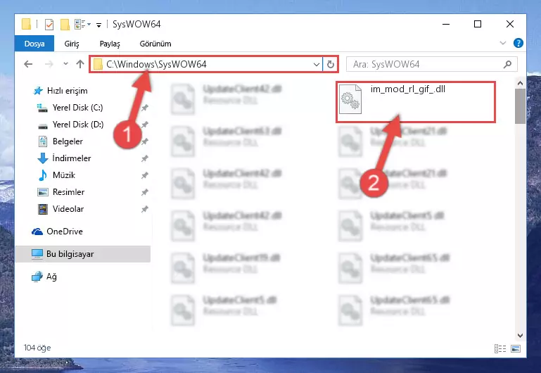Im_mod_rl_gif_.dll kütüphanesini Windows/sysWOW64 klasörüne yapıştırma