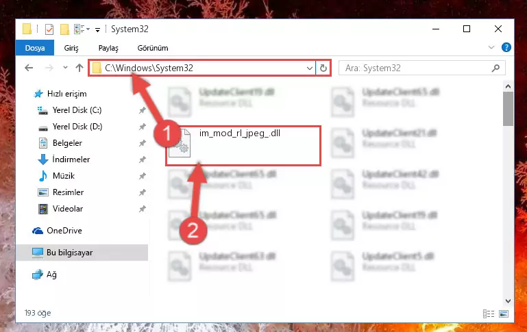 Im_mod_rl_jpeg_.dll kütüphanesini Windows/System32 klasörüne kopyalama