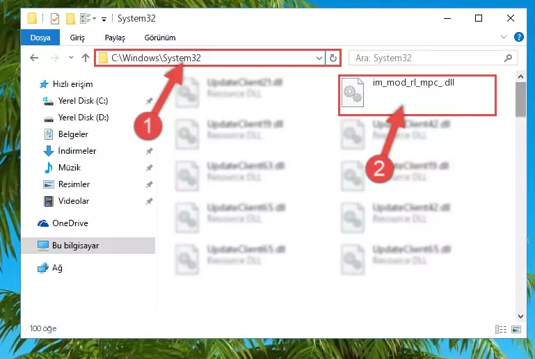 Im_mod_rl_mpc_.dll kütüphanesini Windows/sysWOW64 klasörüne yapıştırma