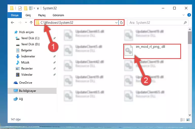 Im_mod_rl_png_.dll kütüphanesini Windows/sysWOW64 klasörüne yapıştırma