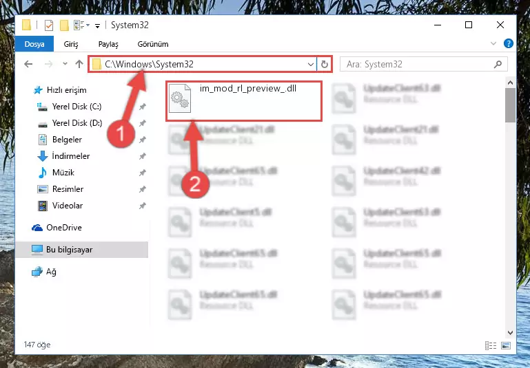 Im_mod_rl_preview_.dll dosyasını Windows/System32 dizinine kopyalama