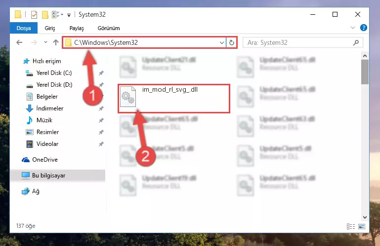 Im_mod_rl_svg_.dll kütüphanesini Windows/System32 klasörüne kopyalama
