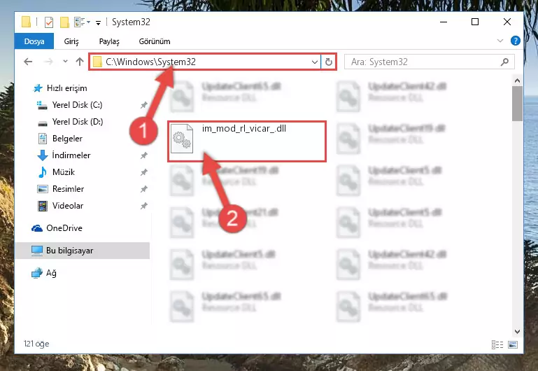 Im_mod_rl_vicar_.dll dosyasını Windows/System32 dizinine kopyalama