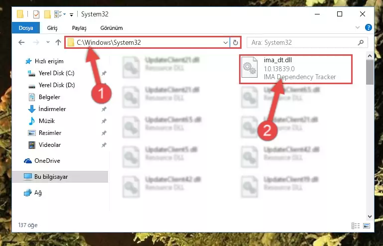 Ima_dt.dll dosyasını Windows/sysWOW64 dizinine kopyalama