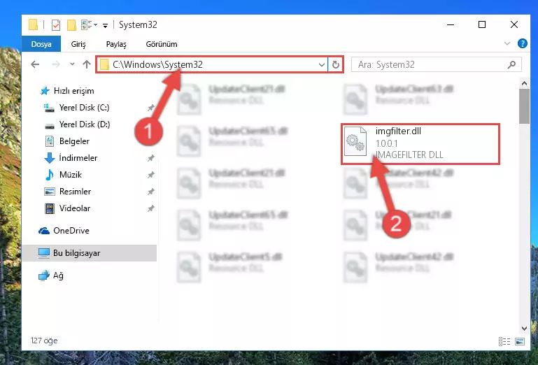 Imgfilter.dll kütüphanesini Windows/System32 klasörüne yapıştırma