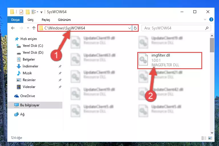 Imgfilter.dll kütüphanesini Windows/sysWOW64 klasörüne yapıştırma