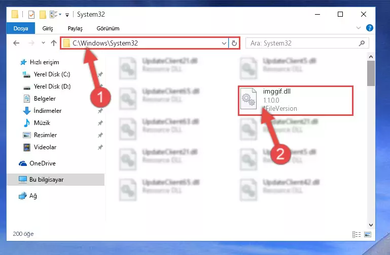 Imggif.dll dosyasını Windows/System32 dizinine kopyalama