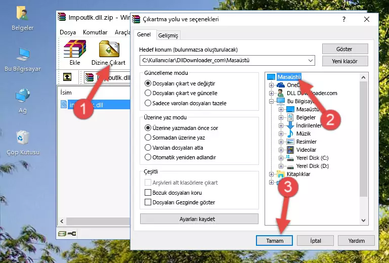 Impoutlk.dll kütüphanesini Windows/System32 klasörüne kopyalama