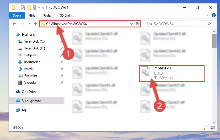 Imptext.dll dosyasını Windows/sysWOW64 dizinine kopyalama