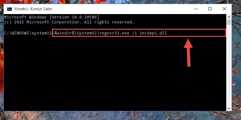 Incdapi.dll dosyasını sisteme tekrar kaydetme (64 Bit için)