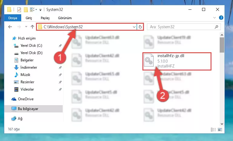 Installhfz-jp.dll kütüphanesini Windows/System32 klasörüne yapıştırma