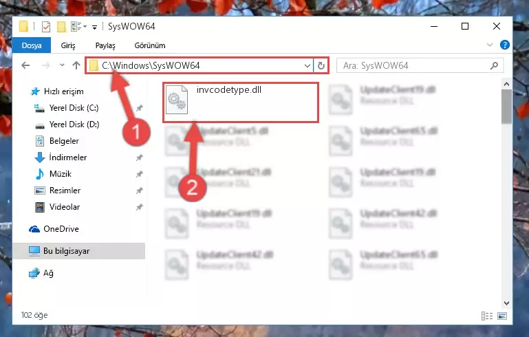 Invcodetype.dll kütüphanesini Windows/sysWOW64 klasörüne yapıştırma