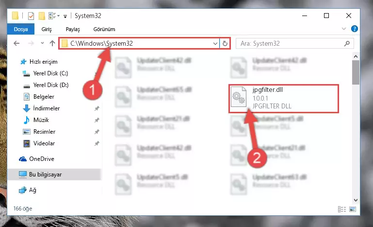 Jpgfilter.dll kütüphanesini Windows/sysWOW64 klasörüne yapıştırma