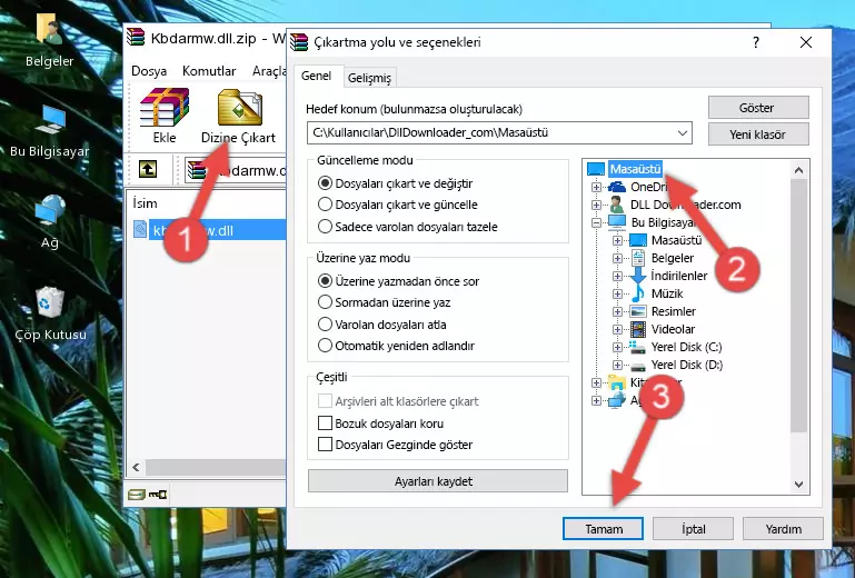 Kbdarmw.dll kütüphanesini Windows/System32 klasörüne kopyalama