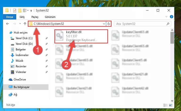 Keyfilter.dll kütüphanesini Windows/System32 klasörüne yapıştırma