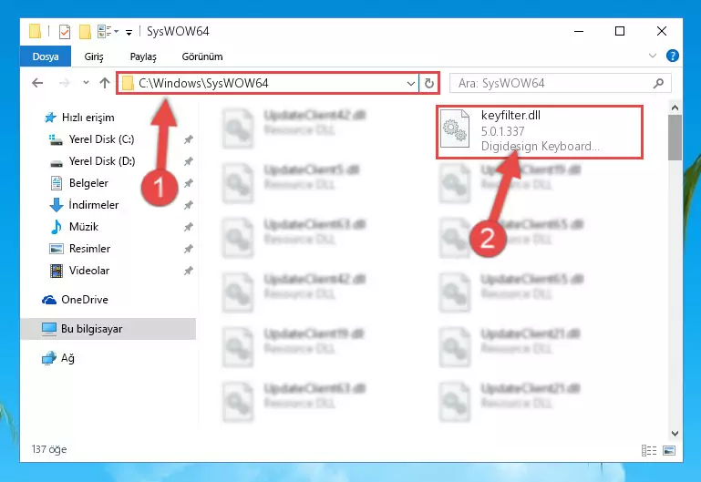 Keyfilter.dll kütüphanesini Windows/sysWOW64 klasörüne yapıştırma