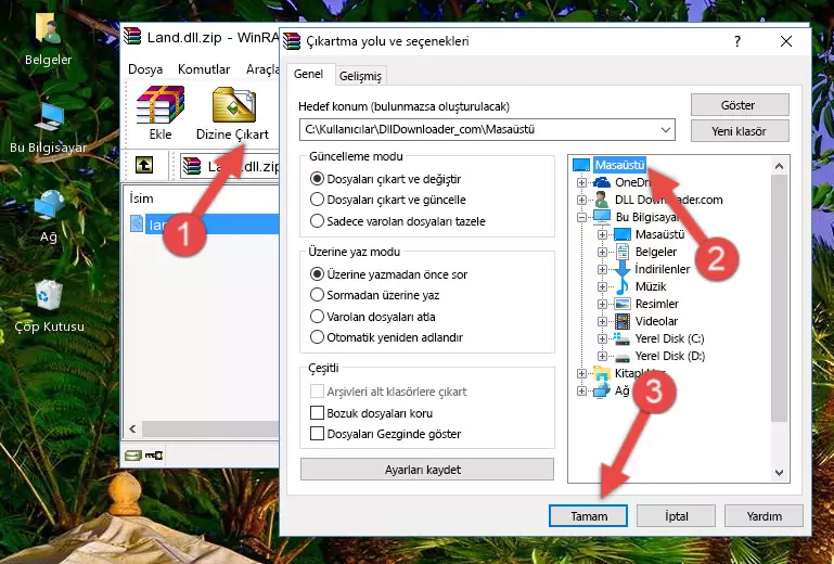 Land.dll dosyasını Windows/System32 dizinine kopyalama