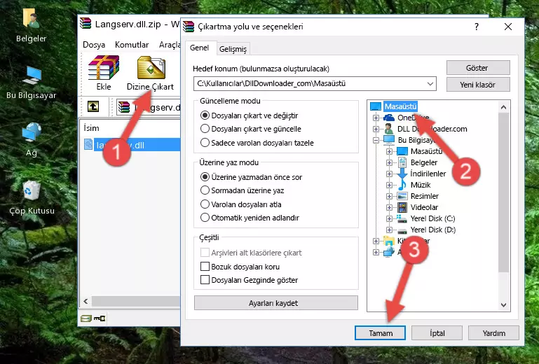 Langserv.dll dosyasını Windows/System32 dizinine yapıştırma