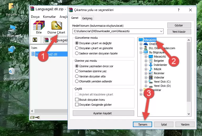 Language2.dll kütüphanesini Windows/System32 klasörüne kopyalama