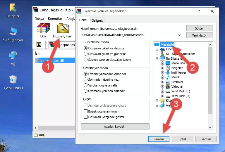 Languagex.dll dosyasını Windows/System32 dizinine yapıştırma