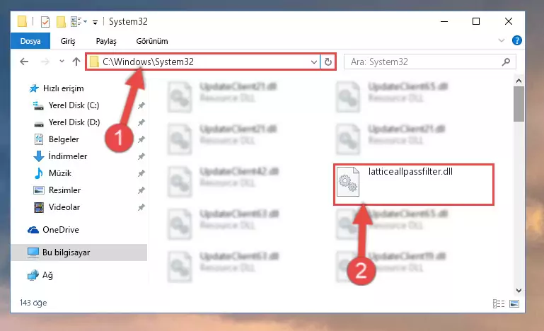 Latticeallpassfilter.dll kütüphanesini Windows/sysWOW64 klasörüne yapıştırma