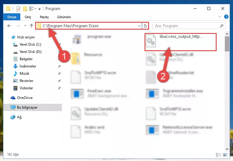 Libaccess_output_http_plugin.dll kütüphanesini seçili hale getirme