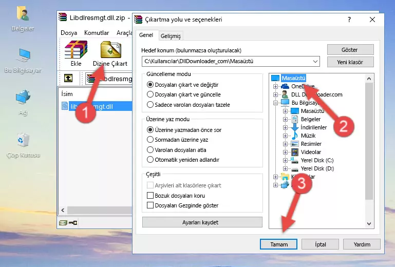 Libdlresmgt.dll dosyasını Windows/System32 dizinine kopyalama