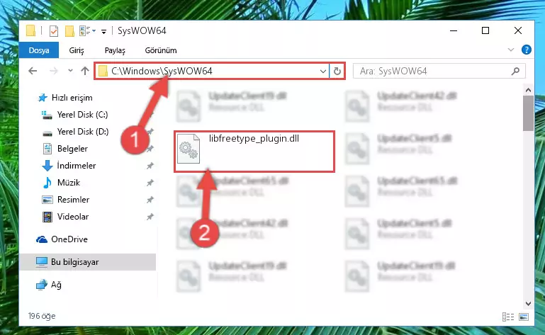 Libfreetype_plugin.dll dosyasını Windows/sysWOW64 dizinine yapıştırma