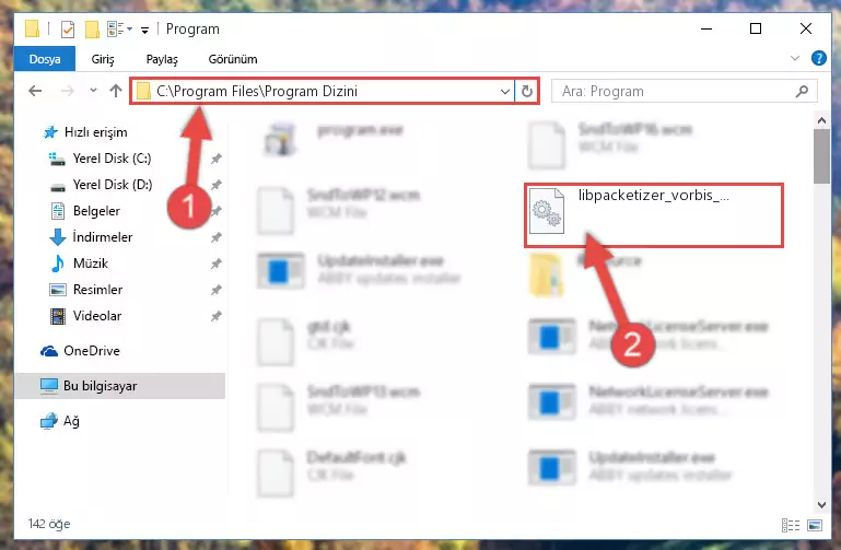 Libpacketizer_vorbis_plugin.dll kütüphanesini seçme