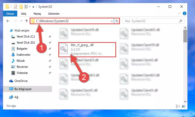 Libr_rl_jpeg_.dll kütüphanesini Windows/System32 klasörüne yapıştırma