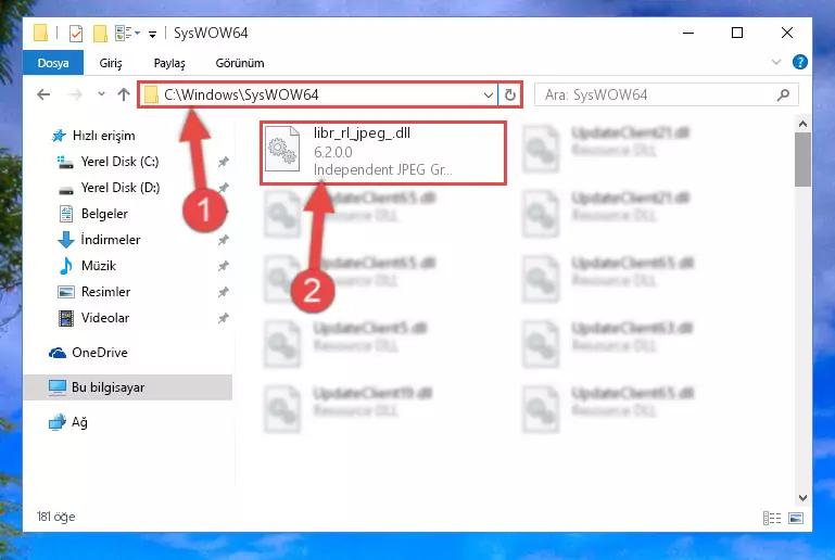Libr_rl_jpeg_.dll kütüphanesini Windows/sysWOW64 klasörüne yapıştırma
