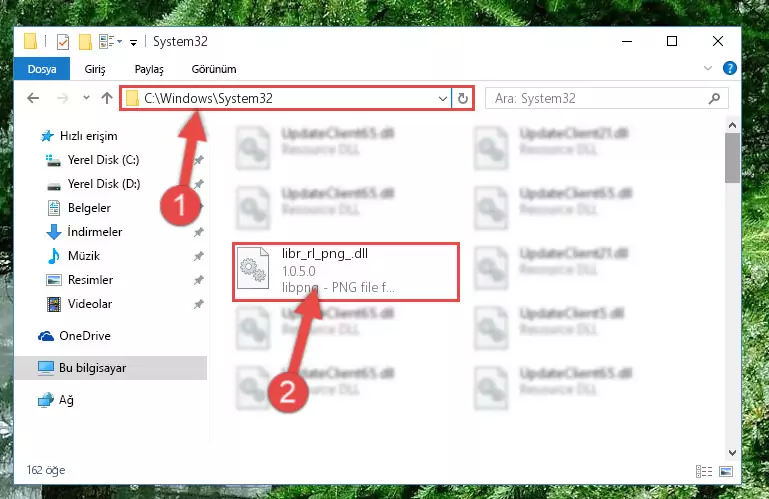 Libr_rl_png_.dll kütüphanesini Windows/System32 klasörüne kopyalama