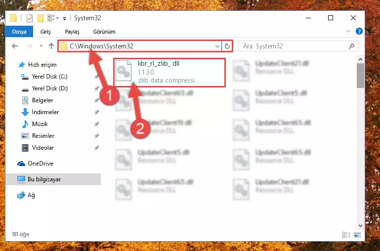 Libr_rl_zlib_.dll kütüphanesini Windows/sysWOW64 klasörüne yapıştırma