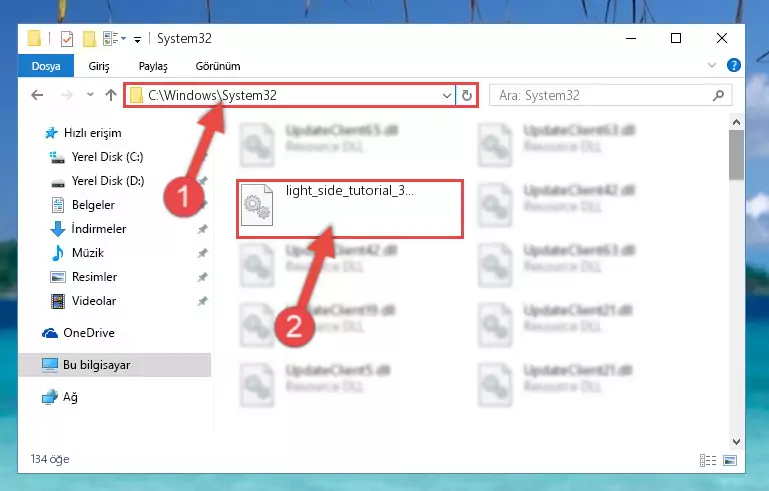 Light_side_tutorial_3.dll kütüphanesini Windows/System32 klasörüne yapıştırma