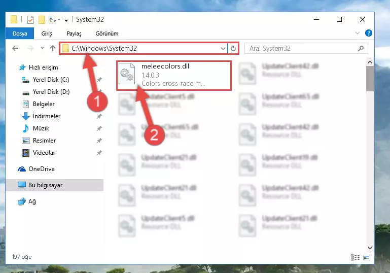 Meleecolors.dll kütüphanesini Windows/System32 klasörüne yapıştırma