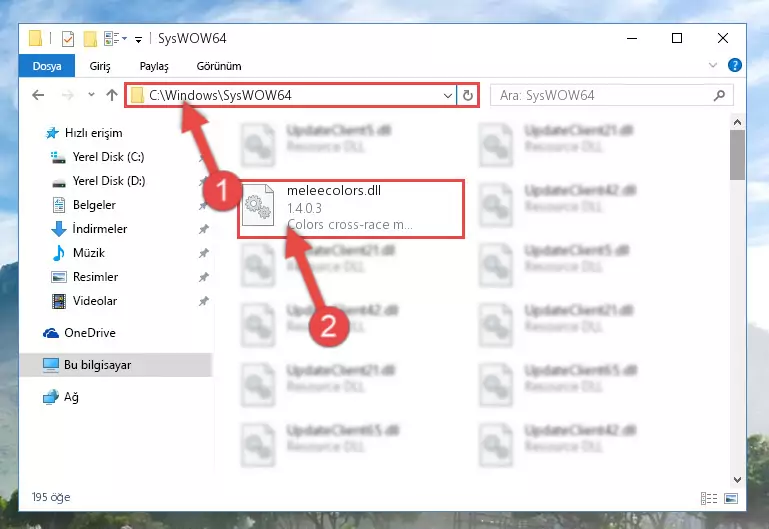 Meleecolors.dll kütüphanesini Windows/sysWOW64 klasörüne yapıştırma