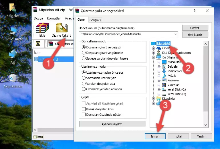Mfprintss.dll dosyasını Windows/System32 dizinine kopyalama