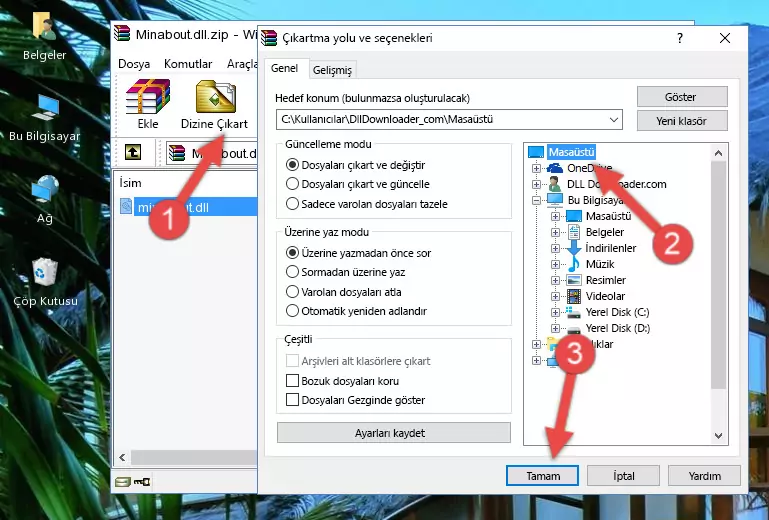 Minabout.dll dosyasını Windows/System32 dizinine kopyalama