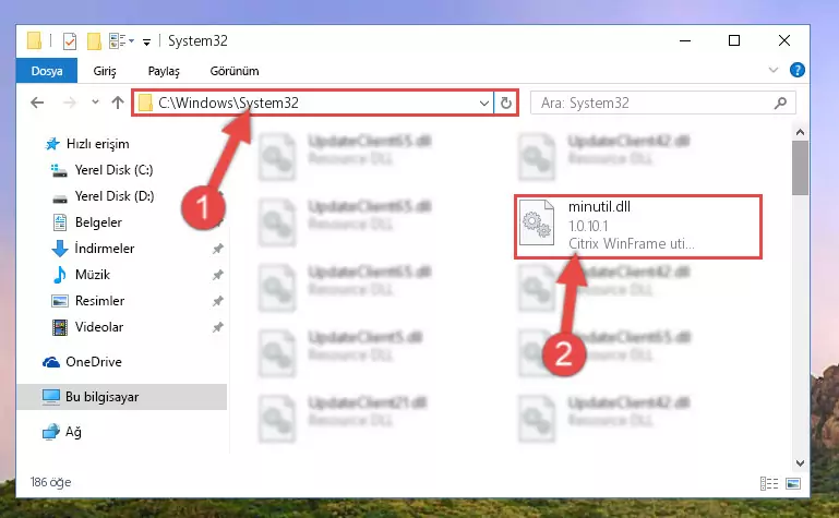 Minutil.dll dosyasını Windows/System32 dizinine yapıştırma