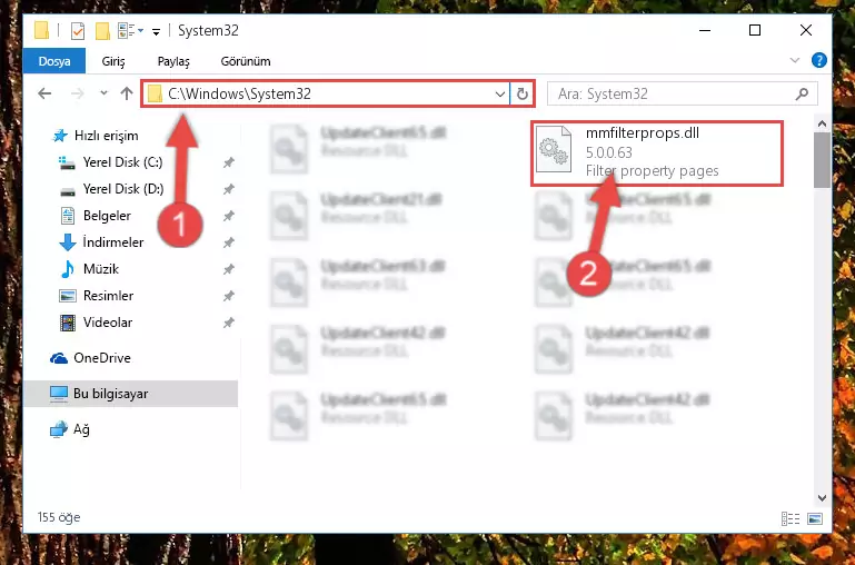 Mmfilterprops.dll kütüphanesini Windows/System32 klasörüne kopyalama