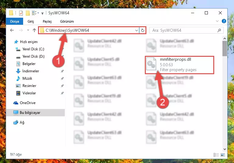 Mmfilterprops.dll kütüphanesini Windows/sysWOW64 klasörüne yapıştırma