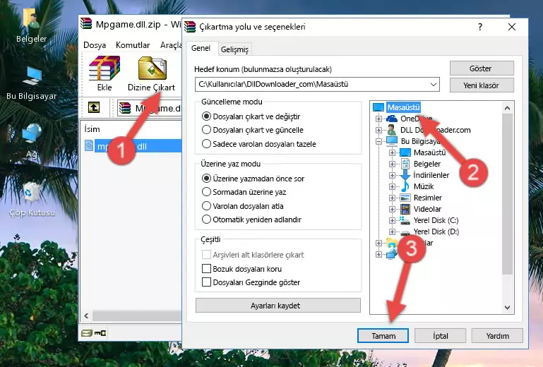 Mpgame.dll dosyasını Windows/System32 dizinine kopyalama