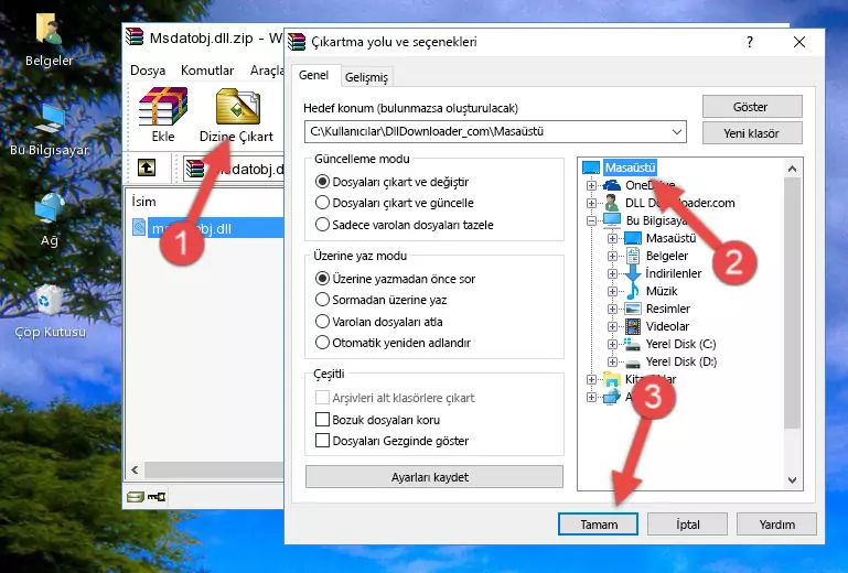 Msdatobj.dll kütüphanesini Windows/System32 klasörüne yapıştırma