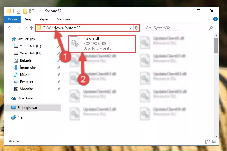 Msidle.dll kütüphanesini Windows/System32 klasörüne kopyalama