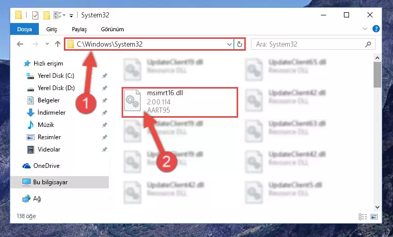 Msimrt16.dll dosyasını Windows/System32 dizinine yapıştırma