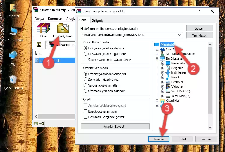 Mswcrun.dll kütüphanesini Windows/System32 klasörüne yapıştırma
