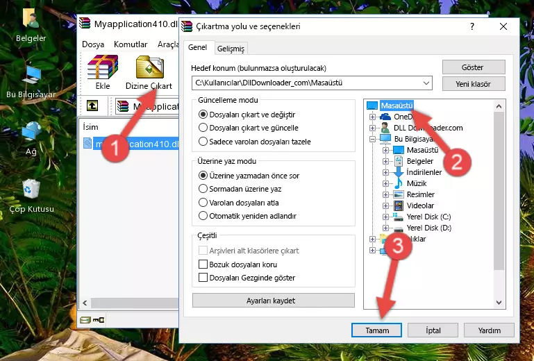 Myapplication410.dll dosyasını Windows/System32 dizinine kopyalama