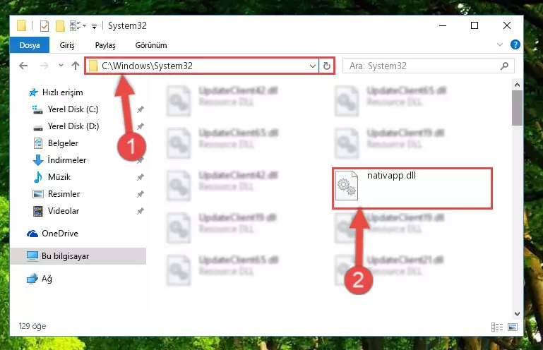 Nativapp.dll dosyasını Windows/System32 dizinine yapıştırma